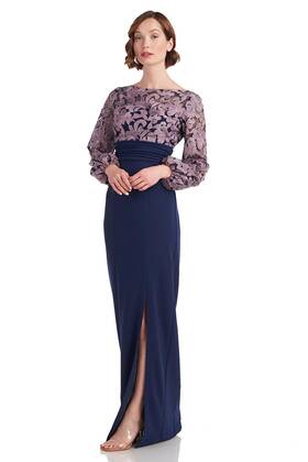 Js Collections 628709310079 Womens Sheila Illusion Column Gown Navy/mauve Plum
