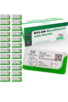 Sut-nm-20 Matrix Wizard 3/0 Monofilament Nylon Sterile Suture Thread With Needle Sewing Box24pc