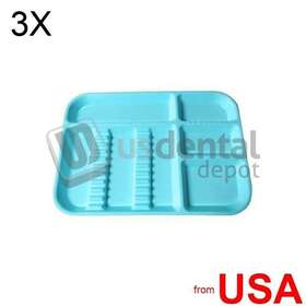 300bds-2n Plasdent 3x Lot Of Set-up Tray Divided Size B Ritter - Neon Blue Plast 423536