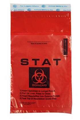 Uf95-600stbr Speci-gard 842999021341 Specimen Bag Adhesive Closure Biohazard Stat Print Red Case