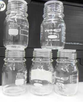 89000-234 Vwr And Pyrex 1395 100ml Media Storage Glass Bottle With Ring Lot Of 5