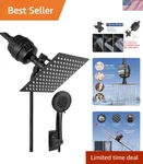 Stainless Steel High-pressure Shower Filter System With 5 Settings And Long Hose. Fixed Price $74.99.