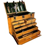8 Drawer Wood Chest Felt Lined Machinist Toolbox Walnut Storage. Fixed Price $108.00.