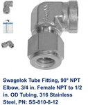 Swagelok Elbow Connector Fitting, 1/2" Tube X 3/4" Female Npt, SS-810-8-12. Fixed Price $42.00.
