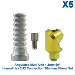 5X Dental Angulated Multi Unit 1.4MM 60 Int Hex 2.42 Titanium Sleeve Set. Fixed Price $244.90.