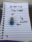 Swagelok SS-100-1-2BT Tube Fitting, Bored-through Male Connector 1/16 X1/8. Fixed Price $17.35.