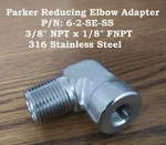 Parker Stainless Steel 3/8" X 1/8" Fnpt Reducing Elbow Adapter P/n 6-2-SE-SS. Fixed Price $24.95.