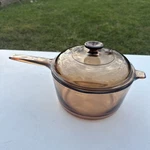 Vtg Vision Corning Ware Usa Amber Glass Pot Saucepan W/ V-2.5-C Lid. Fixed Price $39.95.