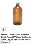 Lot Of Pack 16 Fl Oz Amber Glass Vestil Round Bottles W/ Green Lined Caps 7" H. Fixed Price $22.99.