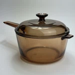 Vintage Corning Vision 2.5L Amber Glass Saucepan Pyrex Lid Usa Cookware 8.25. Fixed Price $39.89.