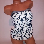 Anne Cole Swim Tankini Top Small Navy Blue White Floral Tube Strapless. Fixed Price $26.99.