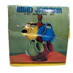 Vtg 70S Nasco Mugs Wind Jammer Set Of 4 Blue Red Yellow Green W/ Box No Stand. Fixed Price $24.99.