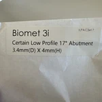 Biomet 3I Certain Low Profile 17 Abutment 3.4MM(D) X 4MM(H). Fixed Price $69.79.