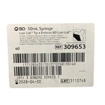 Bd 50ML Syringe Lure-lok Tip Full Case Of 40 No Needle #309653 Exp 28. Fixed Price $19.99.