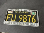 Original Patterson Motors License Plate Frame & Black Yellow California. Fixed Price $90.00.