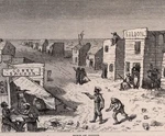 1875 Western Town Saloon Wood Engraving Coyote Old Print. Fixed Price $15.29.
