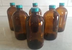 Lot Of Pack 16 Fl Oz Amber Glass Vestil Round Bottles W/ Green Lined Caps 7" H. Fixed Price $29.90.