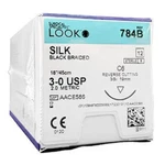 Look 784B Silk Black Braided Reverse Cutting Sutures C6 3/8 Circle 3-0 18" 12/BX. Fixed Price $45.35.