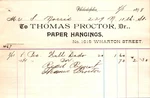 Thomas Proctor Philadelphia 1898 Billhead Paper Hanging Wall. Fixed Price $16.14.