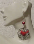 Red Cardinal Bird - Silver Filigree Background Earrings 1/2" Hook Dangle. Fixed Price $8.29.